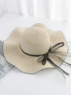 Large Brim Straw Hat With Bow Knot Summer Sun Protection Beach Hat 2026