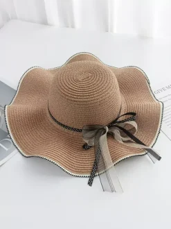 Large Brim Straw Hat With Bow Knot Summer Sun Protection Beach Hat 2026