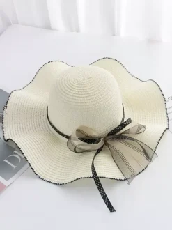 Large Brim Straw Hat With Bow Knot Summer Sun Protection Beach Hat 2026