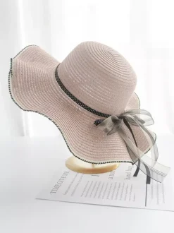 Large Brim Straw Hat With Bow Knot Summer Sun Protection Beach Hat 2026