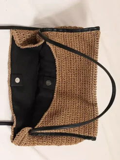 Large Capacity Straw Tote Bag Magnetic Snap Summer Beach Woven Shoulder Bag Casual Vacation Handbag
