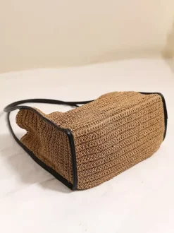 Large Capacity Straw Tote Bag Magnetic Snap Summer Beach Woven Shoulder Bag Casual Vacation Handbag
