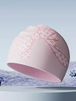 Large Size Bow Print Stretch Waterproof Silicone Swimming Cap For Long Hair Women