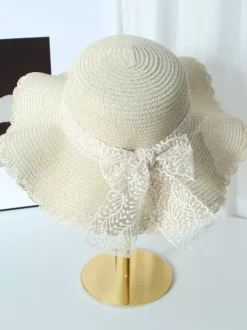 Large Brim Straw Hat With Lace Bow Knot Summer Breathable Sun Protection Beach Hat 2026