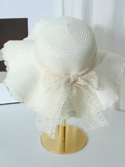 Large Brim Straw Hat With Lace Bow Knot Summer Breathable Sun Protection Beach Hat 2026
