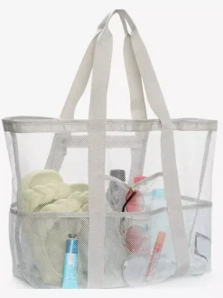 Large Capacity Mesh Beach Bag Multifunctional Travel Portable Shoulder Storage Bag 2026