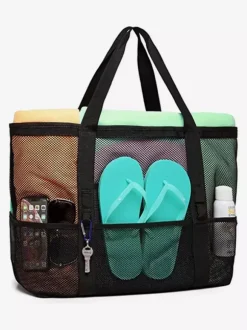Large Capacity Mesh Beach Bag Multifunctional Travel Portable Shoulder Storage Bag 2026