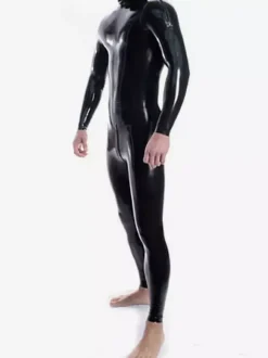 Latex Catsuit For Men Double Shoulder Zippers And Crotch Zipper Full Body Latex Suit