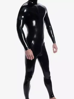 Latex Catsuit For Men Double Shoulder Zippers And Crotch Zipper Full Body Latex Suit