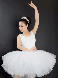 Latin Dance Costume Ballerina Dresses Women White Tutu Dancing Costume