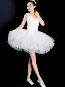 Latin Dance Costume Ballerina Dresses Women White Tutu Dancing Costume