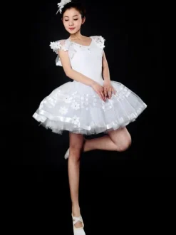 Latin Dance Costume Ballerina Dresses Women White Tutu Dancing Costume