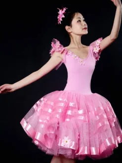 Latin Dance Costume Ballerina Dresses Women White Tutu Dancing Costume