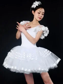 Latin Dance Costume Ballerina Dresses Women White Tutu Dancing Costume