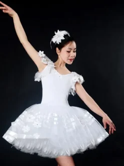Latin Dance Costume Ballerina Dresses Women White Tutu Dancing Costume