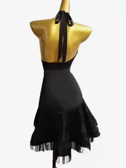 Latin Dance Costume Black Women's Lycra Spandex Dress Sexy Fringe Latin Dancer Dancing Wear