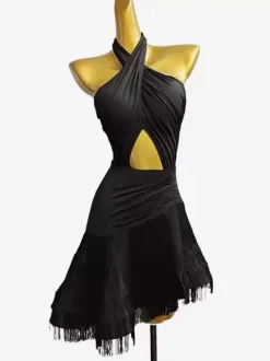 Latin Dance Costume Black Women's Lycra Spandex Dress Sexy Fringe Latin Dancer Dancing Wear
