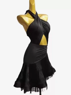 Latin Dance Costume Black Women's Lycra Spandex Dress Sexy Fringe Latin Dancer Dancing Wear