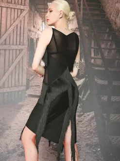 Latin Dance Costume Black Women's Polyester Dress Sexy Latin Dancer Dancing Wear