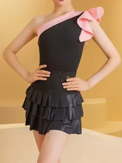 Latin Dance Costume Black Girl's Lycra Spandex Skirt Top Sexy Dancing Costume