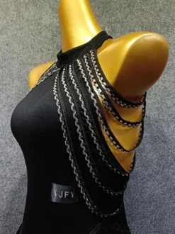 Latin Dance Costume Black Women's Fringe Ruffled Bodycon Sexy Polyester Dress Dancing Wear