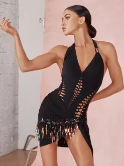 Latin Dance Costume Black Women's Top Sexy Polyester Top Dancing Costume
