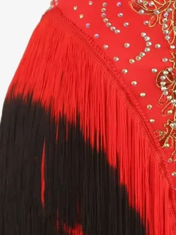 Latin Dance Costume Black Women's Lycra Spandex Dress Backless Sexy Fringe Rhinestones Latin Dancer Dancing Costume