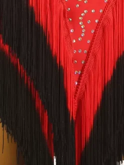 Latin Dance Costume Black Women's Lycra Spandex Dress Backless Sexy Fringe Rhinestones Latin Dancer Dancing Costume