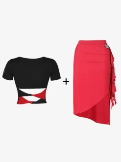 Latin Dance Costume Black Women's Asymmetrical Set Elegant Polyester Skirt Top Dancing Costume