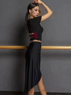 Latin Dance Costume Black Women's Asymmetrical Set Elegant Polyester Skirt Top Dancing Costume