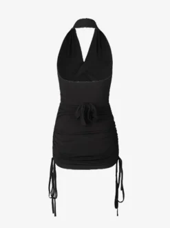 Latin Dance Costume Black Women's Polyester Dress Backless Elegant Pleated Latin Dancer Dancing Wear