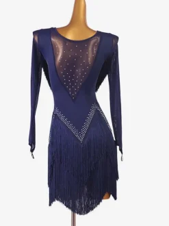Latin Dance Costume Blue Women's Rhinestones Bodycon Sexy Polyester Dress Dancing Wear