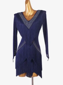 Latin Dance Costume Blue Women's Rhinestones Bodycon Sexy Polyester Dress Dancing Wear