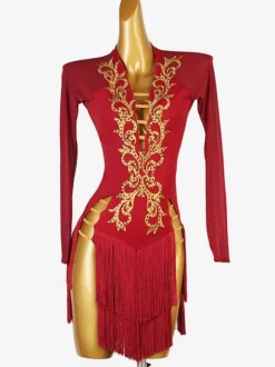 Latin Dance Costume Burgundy Women's Sexy Lycra Spandex Dress Dancing Costume