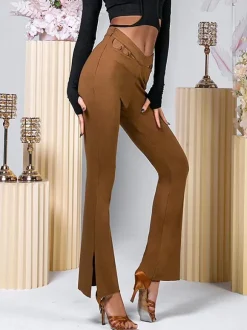 Latin Dance Costume Coffee Brown Women's Polyester Pants Elegant Latin Dancer Dancing Costume