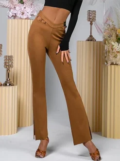 Latin Dance Costume Coffee Brown Women's Polyester Pants Elegant Latin Dancer Dancing Costume