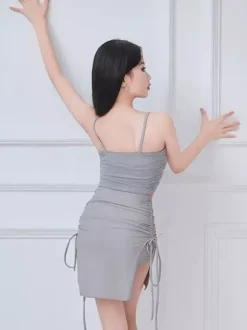 Latin Dance Costume Gray Girl's Adult Ruched Shaping Two Piece Sets Latin Dance Dress Set