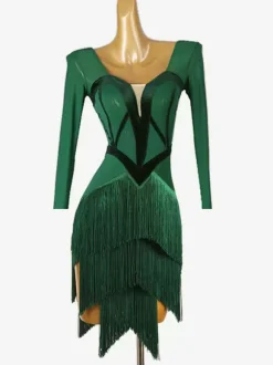 Latin Dance Costume Green Women's Elegant Lycra Spandex Dress Dancing Costume