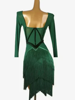 Latin Dance Costume Green Women's Elegant Lycra Spandex Dress Dancing Costume