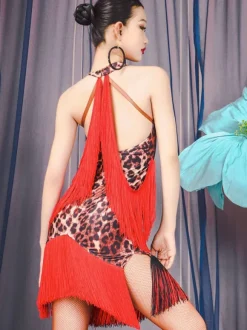 Latin Dance Costume Leopard Women's Polyester Dress Sexy Latin Dancer Dancing Wear