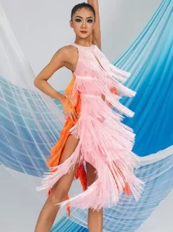 Latin Dance Costume Pink Women's Polyester Dress Sexy Latin Dancer Dancing Costume