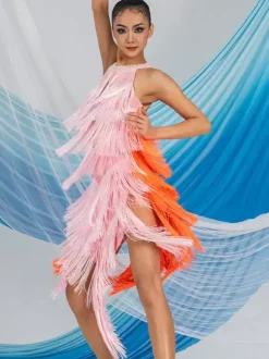 Latin Dance Costume Pink Women's Polyester Dress Sexy Latin Dancer Dancing Costume
