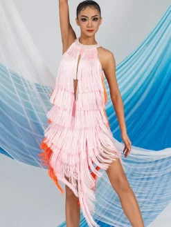 Latin Dance Costume Pink Women's Polyester Dress Sexy Latin Dancer Dancing Costume