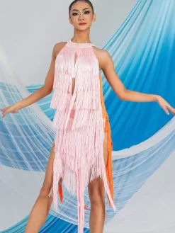 Latin Dance Costume Pink Women's Polyester Dress Sexy Latin Dancer Dancing Costume