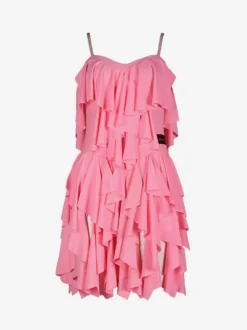 Latin Dance Costume Pink Women's Ruffles Layered Set Elegant Polyester Dress Dancing Costume