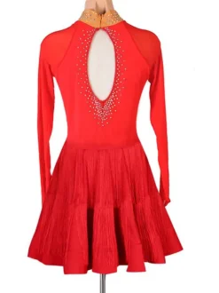 Latin Dance Costume Red Women's Polyester Dress Sexy Rhinestones Fringe Latin Dancer Dancing Wear