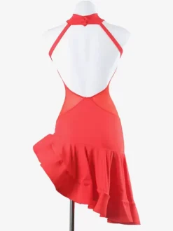 Latin Dance Costume Red Women's Ruffles Backless Sexy Lycra Spandex Dress Dancing Wear