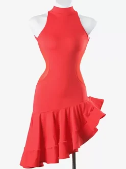 Latin Dance Costume Red Women's Ruffles Backless Sexy Lycra Spandex Dress Dancing Wear