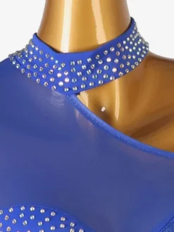 Latin Dance Costume Royal Blue Women's Lycra Spandex Dress Backless Elegant Rhinestones Fringe Dancing Wear