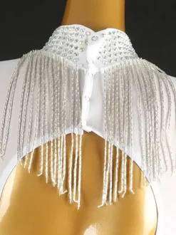 Latin Dance Costume White Women's Lycra Spandex Dress Sequins Fringe Latin Dancer Dancing Wear